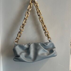 Chic Gray Shoulder Bag with Gold Chain
